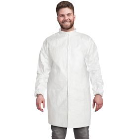 Disposable Lab Coat, 3X-Large. Pack of 10 White Disposable Lab Coats for Adults. 60 GSM Microporous Disposable Coats Medical PPE with Elastic Wri