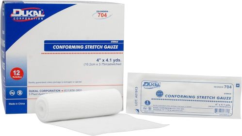 Conforming Stretch Gauze 4 inch x 4.1 Yards. Case of 96 Conforming Bandages. Rayon/Poly Knitted Stretch Gauze. Sterile Bandages. Comfortable and
