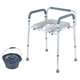 VEVOR Commode Chair, Bedside Commode with Padded Seat and Arms, 7-Level Adjustable Height, 5.8L Removable Bucket, Easy to Assemble, 350 LBS Capac