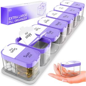 Extra Large Pill Organizer Purple 2 Times A Day Big Pill Box 7 Day Am Pm XL Weekly Vitamin Holder Jumbo Medicine Container for Supplement XXL Dai