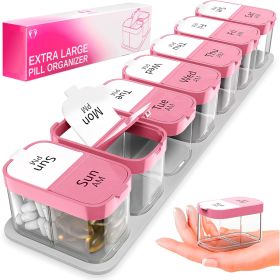Extra Large Pill Organizer 2 Times A Day Pink Big Pill Box 7 Day Am Pm XL Weekly Vitamin Holder Jumbo Medicine Container for Supplement XXL Daily